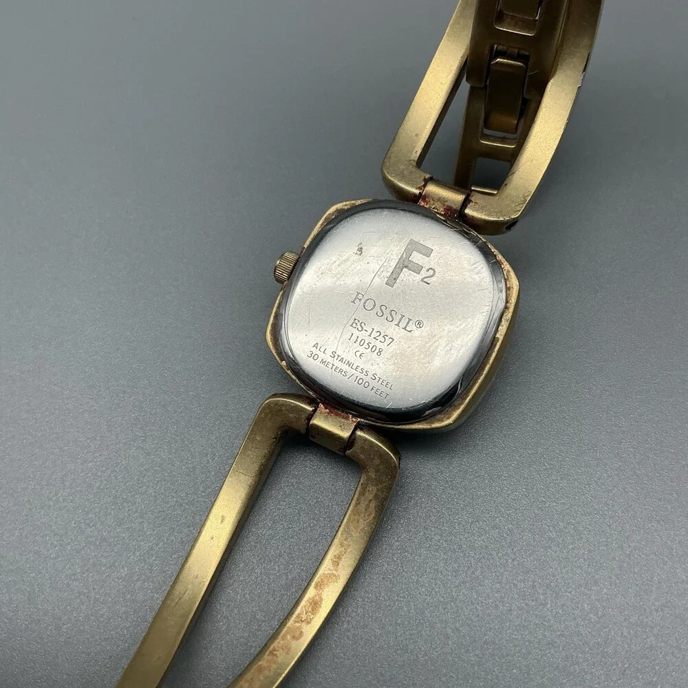 Fossil F2 Womens Watch 23mm Brown Dial Gold Tone ES-1257 New Battery 6.5